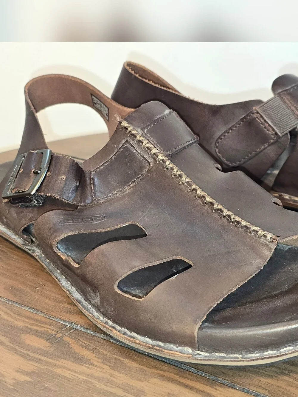 Keen Alman Men's Dark Brown Leather Open-Toe Buckle Sandals Size 12